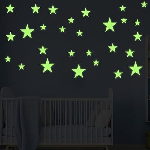Glow in The Dark Stars Ceiling Stickers 4/6/12cm Large Glow Ceiling Star Stickers 3D Room Wall Decor, Fantastic Wall Star Sticker for Bedroom, Green (27pcs)