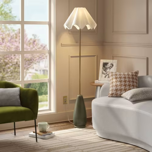Wavy Shade Collection With Ceramic Base Floor Lamp Green - Threshold™