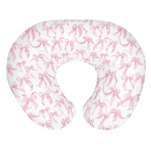 Pink Valentine's Bows Baby Nursing Pillow Covers for Girl Girly Bows Nursing Slipcovers for Breastfeeding Pillows Baby's First Valentine's Day Soft Stretchy Removable Covers for Newborn Infant