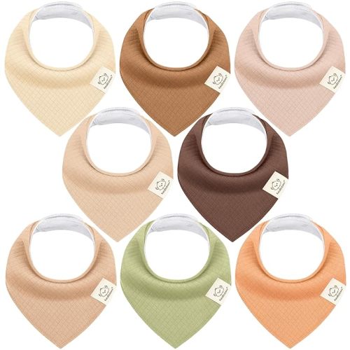 KeaBabies 8-Pack Bandana Bibs for Baby Girls, Boys - Organic Cotton Baby Bibs for Drooling & Teething Newborn, Toddler, Infant 0-36 months, Extra Soft, Absorbent Cloth with Snaps (Driftwood/Quin)