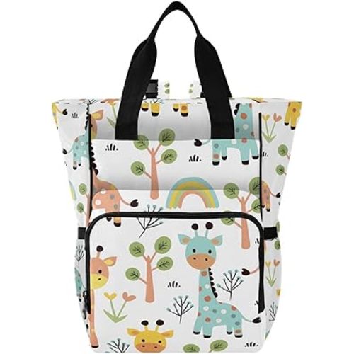 SPRIPORT Giraffes Tree Rainbow Diaper Bag Backpack for Baby Boys Girls Travel Tote with Stroller Straps & Bottle Storage Baby Diaper Bag for Traveling Shopping Hiking Moms Dads Baby Shower Gifts