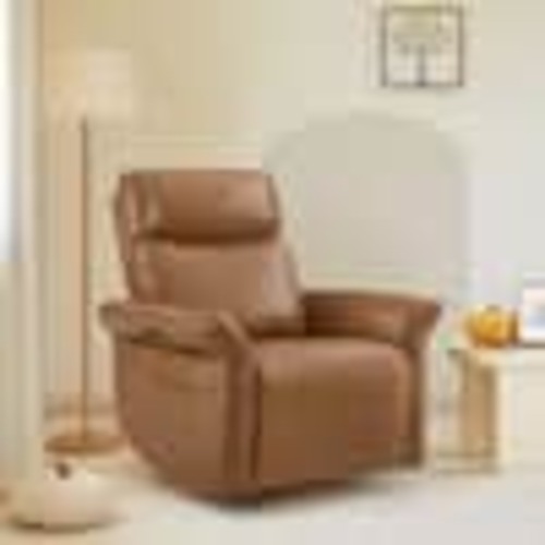 Spruce & Spring Isla Saddle Leather Triple-Motor Swivel Power Nursery Glider Recliner with Power Headrest Lumbar Support Side Pockets SSME7A018-U243022