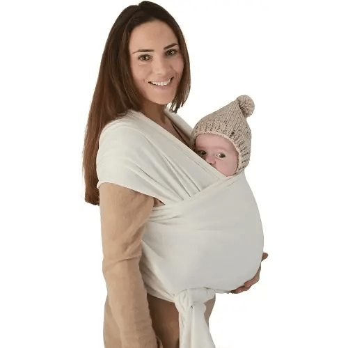 mushie Baby Wrap Carrier | Organic Cotton and Elastane | Infant Sling for Newborn and Babies 8-35 lbs (Ivory)
