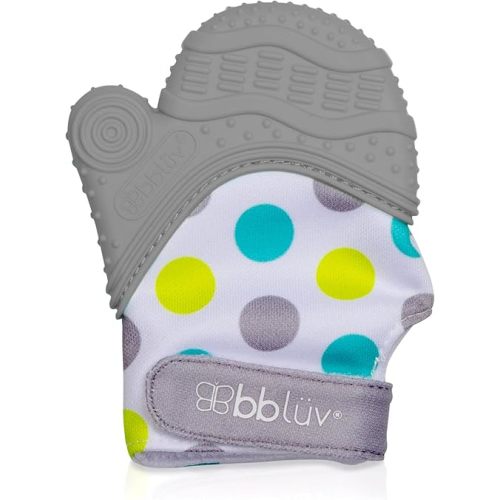 bblüv - Glüv – Food Grade Silicone Baby Teething Mitt with Opposable Thumb, Baby Teether with Stimulating Pattern for Self Soothing (Grey)