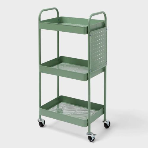 3 Tier Metal Pegboard Cart Green - Brightroom™: Rolling Storage Trolley with Wheels, Powder-Coated, 32.75" Height