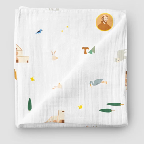 Saint Francis Muslin Swaddle Baby Blanket