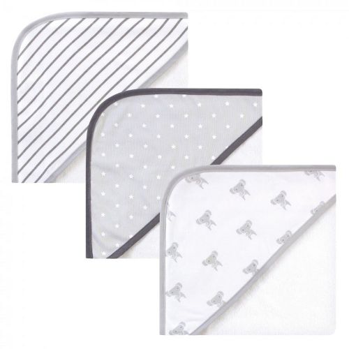 Hudson Baby Unisex Cotton-Poly Blend Hooded Towels, Modern Elephant Design, 3-Pack, 30x30 inches