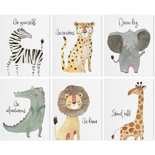 YPY Safari Nursery Decor Animal Wall Art: Boho Kids Room Decor, Motivational Wall Decor for Girls Baby Toddler Boy Bedroom Decorations 8"×10"×6pcs