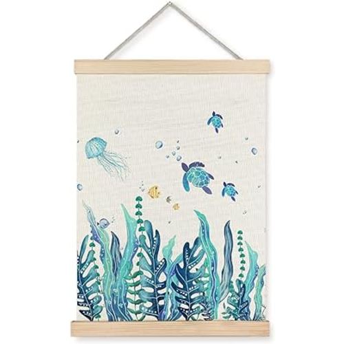 LUVADIAN Under the Sea Seaweed Poster Hanger Frame, ocean nursery decor - Nautical Ocean Sea Turtle ocean room decor Wall Art Prints Kids Bedroom Nursery Bathroom, 12x16 Inches