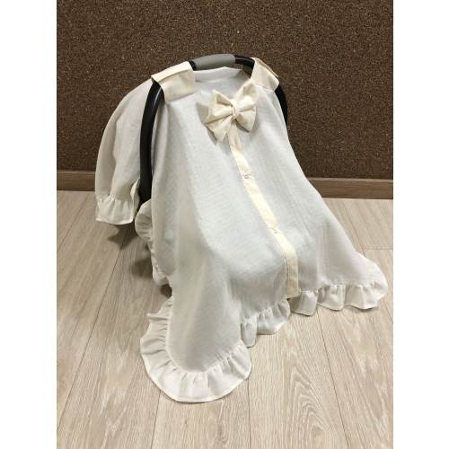 Car Seat Canopy Cover Baby Girl and Boy Muslin Gauze with Ruffles and Bow, Personalized Car Seat Cover