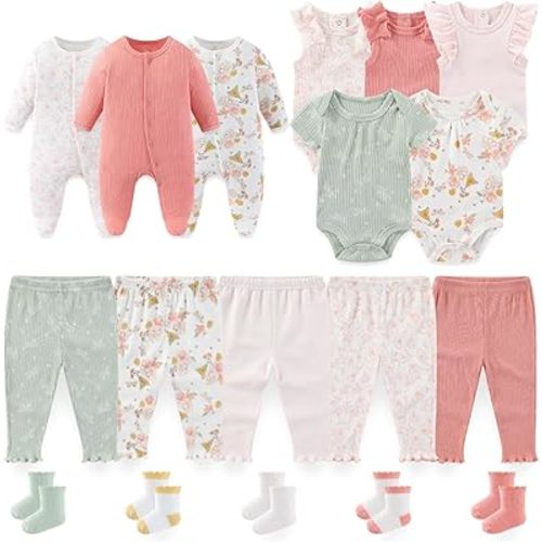 Baby Boy Girl Clothes Cotton Unisex Newborn Layette Gift Set and Accessories 18 Pack Baby Outfit 0-12Months