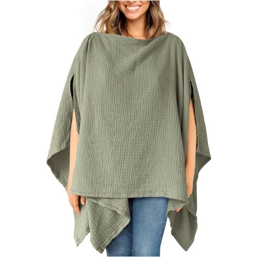 Konssy Muslin Nursing Cover for Breastfeeding, 360° Full Privacy Breathable 100% Cotton Breastfeeding Cover, Multi-use Carseat Canopy(Fog Green)