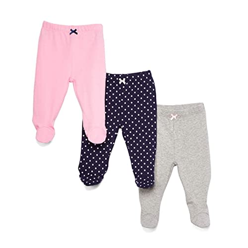 Spasilk Baby Girls 3 Pack Cotton Pull on Footed Pants