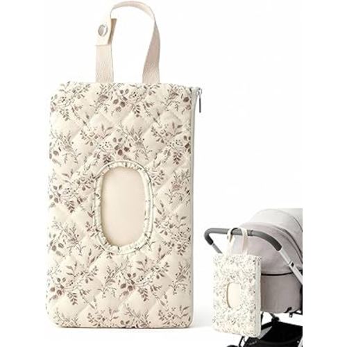 Quilted Baby Wipe Holder, Portable Refillable Diaper & Wipes Pouch with Lanyard, Quilted Reusable Bag for Travel Mommy Bag