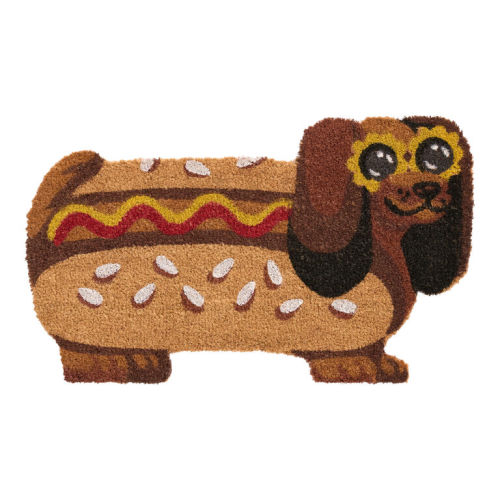 Dachshund Hotdog with Floral Sunglasses Coir Doormat