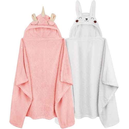 Hooded Baby Towels Girl Baby Bath Towels Toddler Towels for Girl 0-5 Years, 2-Pack Ultra Soft & Absorbent Baby Girl Bath Towel Toddler Bath Towel, Large 50''x32'' Baby Hooded Towel Girl (Pink&White)