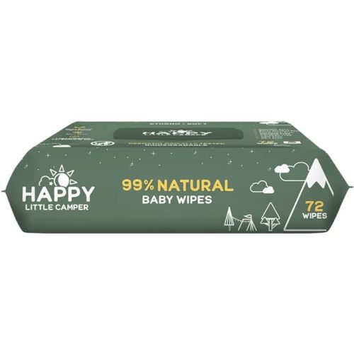 Happy Little Camper Natural Cotton Baby Wipes with Organic Aloe Vera and Natural Vitamin E, Chlorine-Free, Unscented Wet Wipes, Hypoallergenic, Gentle on Sensitive Skin, 72 Count