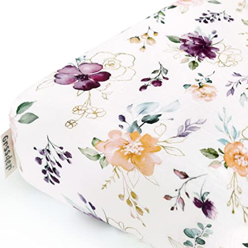 GRSSDER Soft Muslin Crib Sheet 1 Pack, 100% Cotton Crib Sheets for Boys and Girls, Fit Standard Crib Mattresses 52" x 28"Safe and Snug, Stylish Purple Flora Pattern
