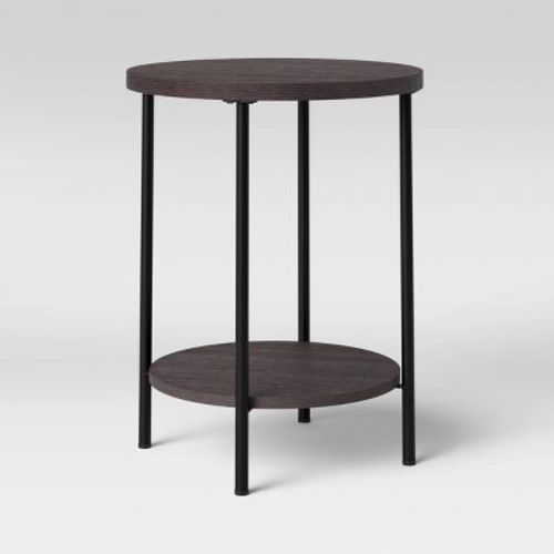 Wood And Metal Round End Table Espresso - Room Essentials™: Modern Industrial Style, Storage Shelf