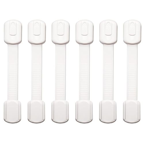 Child Safety Strap Locks (6 Packs) Baby Lock for Drawers, Refrigerators, Dishwashers, Toilet Seats, Cabinets, Ovens, Trash Cans, etc. Easy to Install, No Drilling Required, 3M Adhesive Pads, White