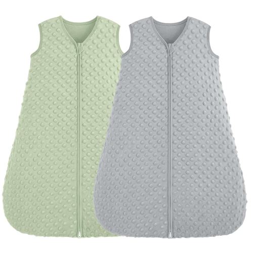 Fleece Baby Sleep Sack 18-24 Months, 1.5 TOG Cotton Baby Wearable Blanket With Soft Plush Dots, 2 Pack Toddler and Infant Warm Sleeping Sack with 2-Way Zipper Green&Grey