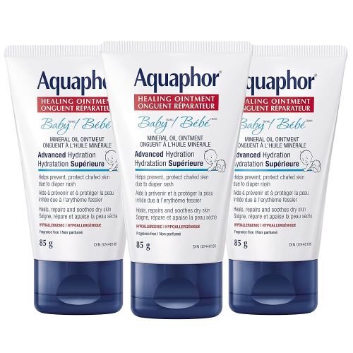 Aquaphor Baby Healing Ointment for Baby's Sensitive Skin, Multipurpose Ointment Helps Prevent Diaper Rash, Fragrance Free, Non Greasy Healing Ointment, Recommended by U.S. Pediatricians, 3 x 85g Tube