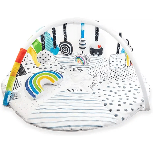 Sassy Stages STEM Developmental Play Gym, Sensory Tummy Time Activity Play Mat w/Built-in Instructions, Ultra Plush & Machine Washable Playmat for Babies & Toddlers