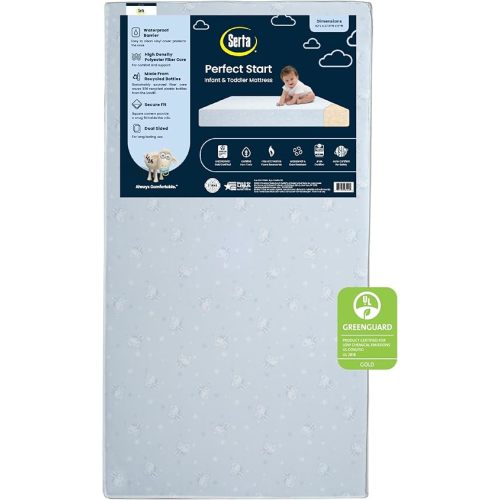 Serta Perfect Start Dual Sided Baby Crib Mattress & Toddler Mattress - Waterproof - 6" Premium Sustainably Sourced Fiber Core - GREENGUARD Gold Certified – 7 Year Warranty - Made in USA