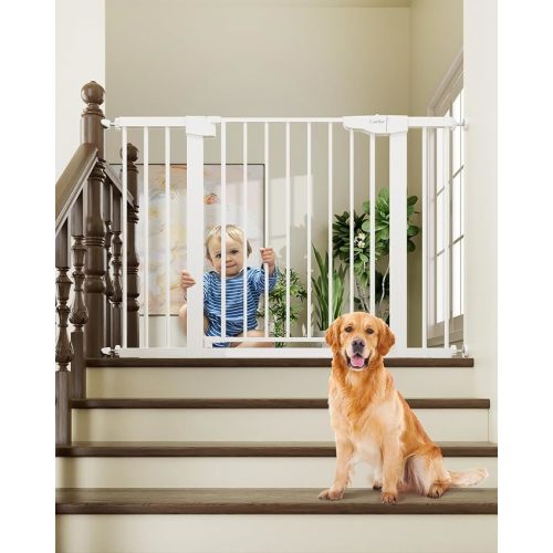 Cumbor 29.7-46" Baby Gate for Stairs, Toddler Safety Essentials for The House, Auto Close Dog Gate for Doorways, Mom's Choice Awards Winner-Easy Install Pressure Mounted Pet Gates for Dogs, White