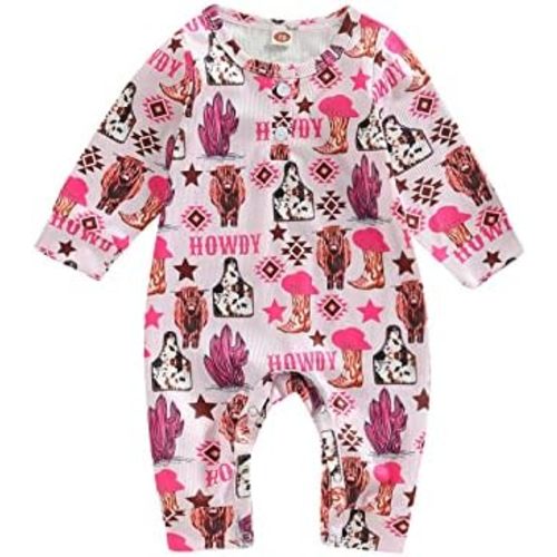 Baby Boy Girl Western Clothes Romper Short Sleeve Bodysuit Cow Print Onesie Playsuit Ribbed Jumpsuit Summer Outfit