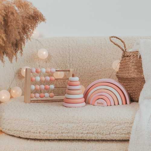 Baby Girl Nursery Decor - Pastel Pink Rainbow - Wooden Rainbow Toy - Boho Rainbow Decor - Montessori Toys -Wooden Ring Stacker