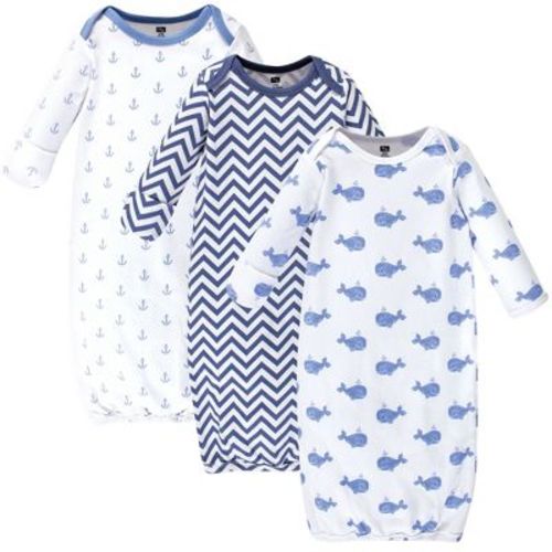 Hudson Baby Infant Boy Cotton Long-sleeve Gowns 3pk, Blue Whales, 0-6 Months