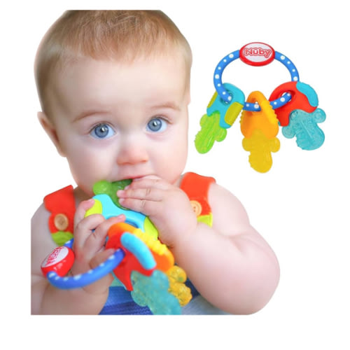 Nuby Ice Gel Teether Keys - Silicone Soothing Baby Teether Toys for Infants - Gentle for Sore Gums Colorful and Fun Toys - Safe and Durable Infant Baby Teething Toy - Blue