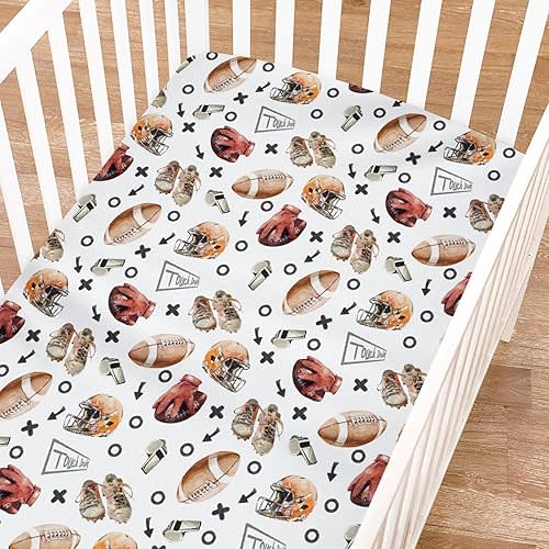 Watercolor American Football Baby Crib Sheets for Boy Girl 52"x28" Outdoor Baby Sports Soft Bed Sheet for Standard Crib and Toddler Mattresses Sports Lovers Gift Snug Fitted Crib Mattress Covers