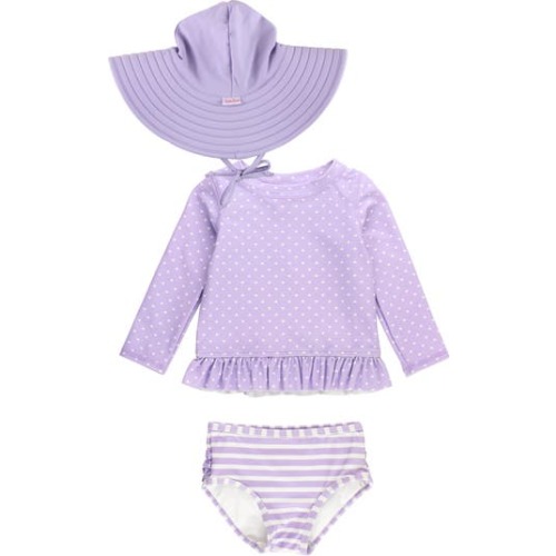 Ruffle Long Sleeve Two-Piece Rashguard Swimsuit & Hat Set, 6-12M