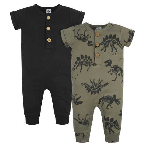 2-Pack Baby Boys Fossils &amp; Black Short Sleeve Rompers