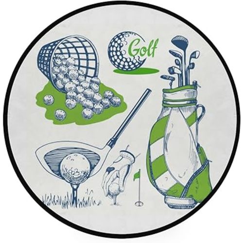 Round Rug Nursery Area Rugs Golf Set Ball Baske Shoes Car Play Room Mat Non-Slip Floor Mats Soft Absorbent Carpet for Living Room Bedroom Kitchen Polyester 4Ft