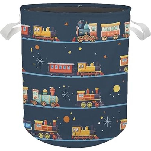 Boys Laundry Basket, Cartoon Trains Transport Laundry Basket Hamper, Waterproof Collapsible Storage Bin Organizer for Bedroom Bathroom Boys Kids Room Dorm Clothes Toys