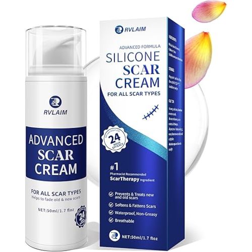 Scar Cream Gel, Advanced Silicone Scar Gel, Professional Scar Removal Cream for Surgical Scars, Stretch Mark, Keloid Bump, C-Section, Old and New Scars 1.7 oz(50g)