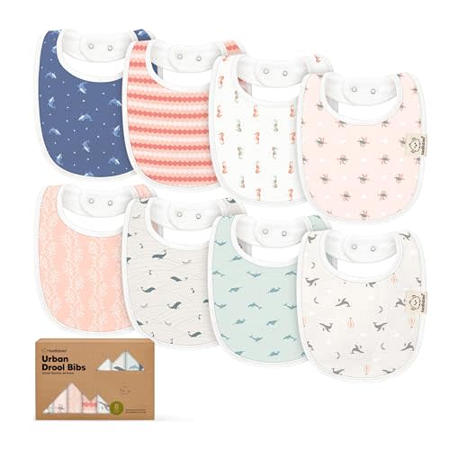 KeaBabies 8-Pack Organic Baby Bibs for Drooling and Teething - Soft Cotton Bibs for Baby Girl, Boy, Extra Absorbent, Easy to Clean & Put On for Toddler, Newborn, Infant 0-24 Months (Marine Muse)