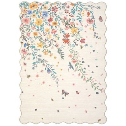 Washable Floral Living Room Rugs, Modern Farmhouse Butterflies Print Botanical Carpet for Bedroom, Soft Non Slip Floor Cover for Girls Nursery Room
