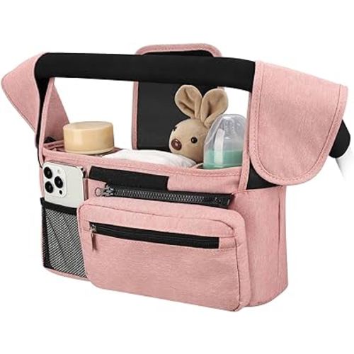 Accmor Universal Stroller Organizer with Insulated Cup Holder Detachable Phone Bag and Shoulder Strap,Stroller Bag Caddy Organizer Accessories Fits for Uppababy, Baby Jogger, Britax Strollers