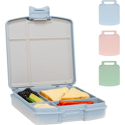 Ubbi Bento Lunch Box for Kids with 4 Compartments, BPA-Free, Leakproof, Dishwasher Safe, Food-Safe Material, Portion-Controlled Lunch Container, Back to School, Cloudy Blue