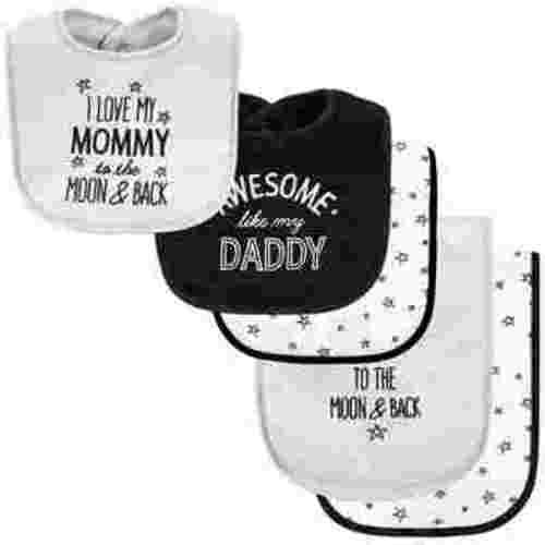 Hudson Baby Mom Dad Moon & Back Cotton Terry Bib & Burp Cloth Set, 12" x 12"
