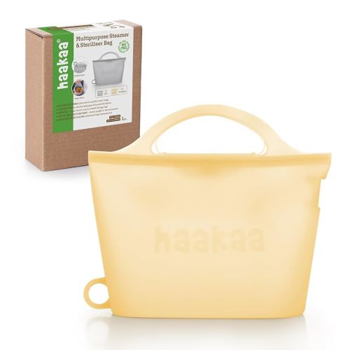 Haakaa Silicone Microwave Steamer & Steriliser Bag, Lager Capacity Reusable Steaming Bags for Baby Bottles/Breast Pump/Accessories/Pacifiers/Teethers,Great for Home and On-The-Go,Pineapple/1PC-1250ml