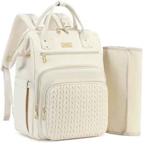 AIJIEKE Diaper Bag, Large Wide-Open Baby Diaper Backpack, Multi-functional Baby Travel Tote Bag, Diaper Bag with Changing Pad, Diaper Bags for Mom & Maternity (Beige)