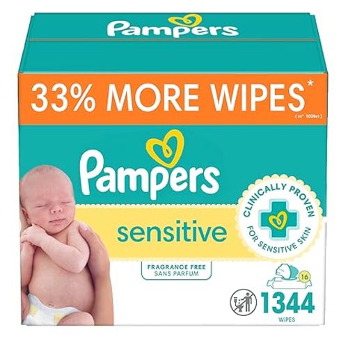Pampers Sensitive Baby Wipes, Water Based, Hypoallergenic and Unscented, 16 Flip-Top Packs (1344 Wipes Total) (Packaging May Vary) - 84 Count (Pack of 16)
