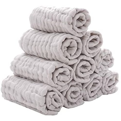 Baby Muslin Washcloths - Natural Muslin Cotton Baby Wipes - Soft Newborn Baby Face Towel for Sensitive Skin- Baby Registry as Shower, 10 Pack 12x12 inches by MUKIN (Grey)