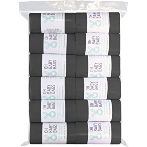 Recycled Disposable Bags for Dirty Diapers or Pet Cleanup, Economy Pack Refill , 12 Rolls, 144 Bags Total, Black Unscented