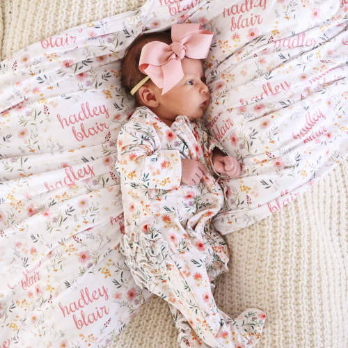 Winnie's Wildflowers Personalized Swaddle Blanket